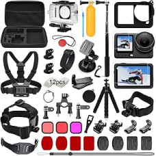 Accessory Set Kit Bundle for DJI Osmo Action 6, oGoDeal Waterproof Protective Case Waterproof Case Snorkelling Accessories Bicycle Mount Selfie Bar Head Strap for DJI Osmo