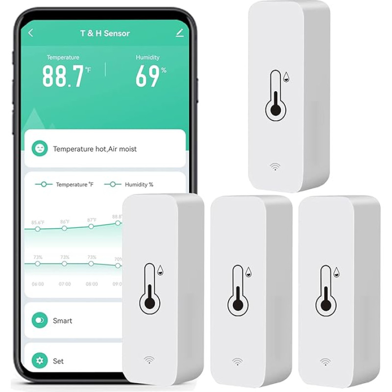 SENCKIT WiFi drėgmės ir temperatūros monitorius, išmanusis drėgmės matuoklis termometras, skirtas nuotoliniam stebėjimui ir signalizacijai, didelio tikslumo patalpų termometras su TUYA programėle, suderinamas su 