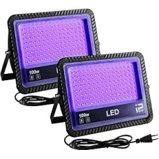 2 UV LED juodos šviesos prožektorių pakuotė, 100 W, IP66 vandeniui atsparus, lauko UV prožektorius su kištuku, 385-400 Nm (UV-A) UV prožektorius juodos šviesos vakarėliui, švytėjimo vakarėliui, Helovinui