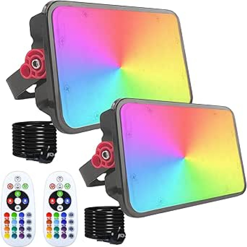 RGB LED prožektorius 50 W, 2 RGB spindulių su nuotolinio valdymo pulteliu, IP66 vandeniui atsparus RGB prožektorius, keičiantis spalvas, reguliuojamas sodo apšvietimas, sodo, vakarėlio, Helovino, medžio nuotaikos žibintai