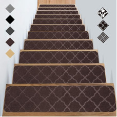 GOYLSER Stair Treads Mats Stair Carpet Self-Adhesive Stair Mats Non-Slip Stair Rug Rectangular Non-Slip Rug for Children Pets Brown (76 x 20 cm, Pack of 15)