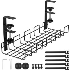 Kabelių kanalų stalas, kabelių valdymo stalas, kabelių kanalų stalas, be gręžimo, kabelių krepšys po stalu, po stalu, kabelių valdymas stalams ir biurams (juodas)