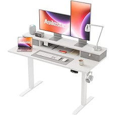 Agilestic Height-adjustable desk with 2 drawers, 120 x 60 cm, sturdy desk, height adjustable, electric, ergonomic standing seat, table, computer desk, white