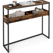 VASAGLE Konsolinis staliukas, šoninis staliukas, siauras prieškambario staliukas, 2 lygiai su pusiau atvirais skyriais, 24 x 100 x 80 cm, skirtas prieškambariui, svetainei, vintažinė ruda/juoda rašalo spalva LNT091K01