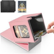 Jaffzora Deck Box for MTG Commander Magnetinis kortų dėklas TCG kortų laikymo dėžutė talpina 100 dvigubų rankų kortų Pink & Grey