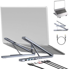 CISSIYOG Laptop Stand, Height Adjustable and Foldable, Laptop Stand with USB C 7-in-1 Docking Station, HDMI 4K, 2 x USB 3.0, 1 x SD, 1 x USB C, 100 W PD, Compatible with MacBook Pro/Air iPad Pro XPS