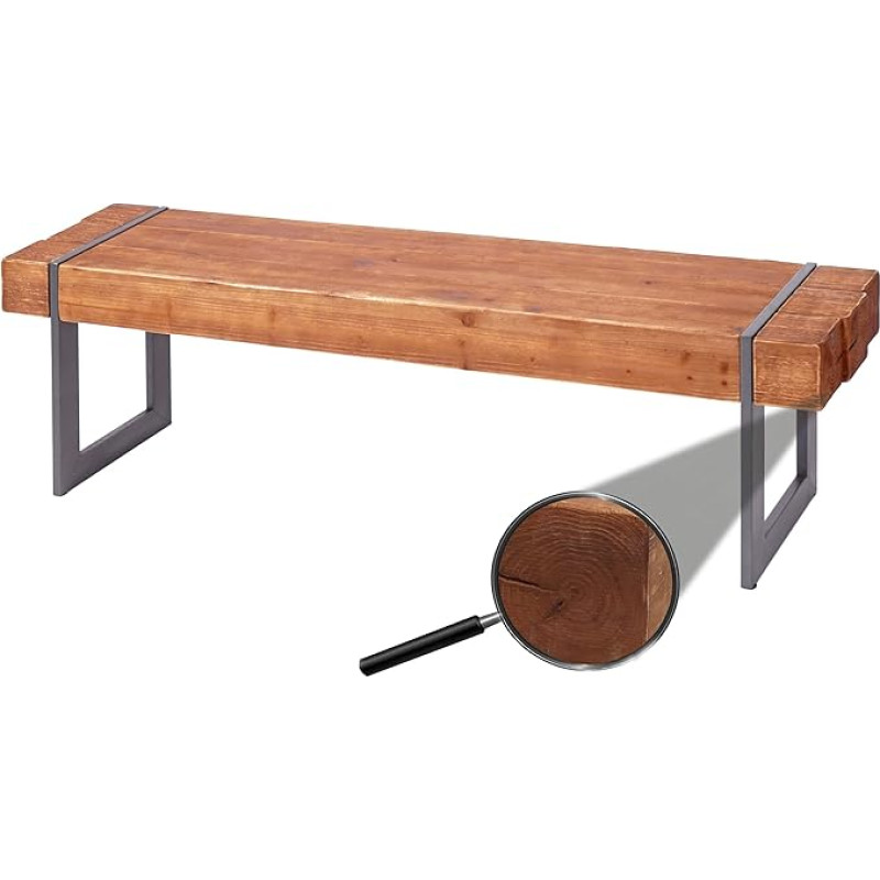 Mendler HWC-A15 Valgomojo kambario suolas Rustic Solid Fir Wood MVG Certified Brown 160 cm
