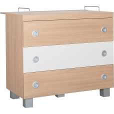 Wickelkommode Leonie B105xH93xT75 cm Holz Ahorn/Weiß, Wickeltisch 3 Schubladen, Wickelschrank silberne Ausziehknöpfe, Kommode für Babys mit viel Stauraum, obere Ablagefläche zum Wickeln L105xB75 cm
