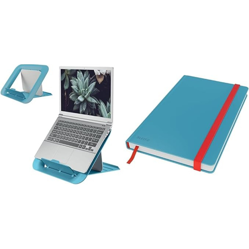 Leitz 64260061 + 44540061 Reguliuojamo aukščio nešiojamojo kompiuterio stovas + A5 sąsiuvinio A5 sąsiuvinis su 4 aukščiais, skirtas 13-15 colių nešiojamiesiems kompiuteriams, 80 % perdirbto plastiko, sertifikuotas IGR