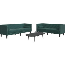 Tidyard 2-TLG. Chesterfield-Sofa-Set mit Nackenrollen Dunkelgrün Samt, Polstersofa Loungesofa für Wohnzimmer Eingangsbereich Büro3209293