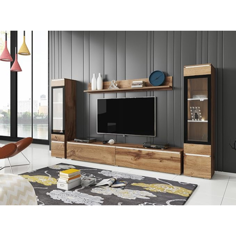 Muebles Slavic VRB0002_DAB_WOTAN Svetainės baldų komplektas 4 dalių modernūs svetainės baldai Sieninės spintelės baldai Svetainės baldai