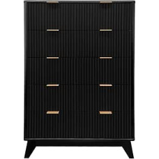 Kambarys su 5 langeliais, Holzkommode Mit Auszugsschienen Und Kippsicherung, Moderne Minimalistische Kommode, Kleiderschrank-Organizer Für Wohnzimmer, Flur, Schlafzimmer, Eingangsbereich, Schwarz