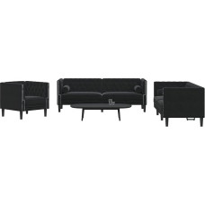 Gecheer 3-TLG. Chesterfield-Sofa-Set mit Nackenrollen Schwarz Samt, Polstersofa Gepolsterte Couch für Wohnzimmer Apartment Büro Gästezimmer3209286