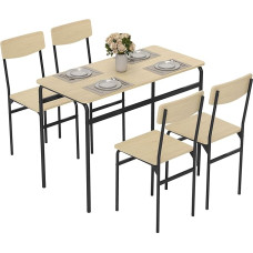 HOMCOM Valgomojo stalas ir kėdės 5 stačiakampio formos valgomojo stalas ir 4 kėdės iš medžio ir metalo, taupantys erdvę Pramoninis dizainas svetainei ir virtuvei Juoda ir medinė spalva
