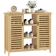 HOMCOM natūralaus bambuko 2 durų batų spinta su atvirais skyriais ir skyriais 9 poroms batų 100 x 33 x 86 cm