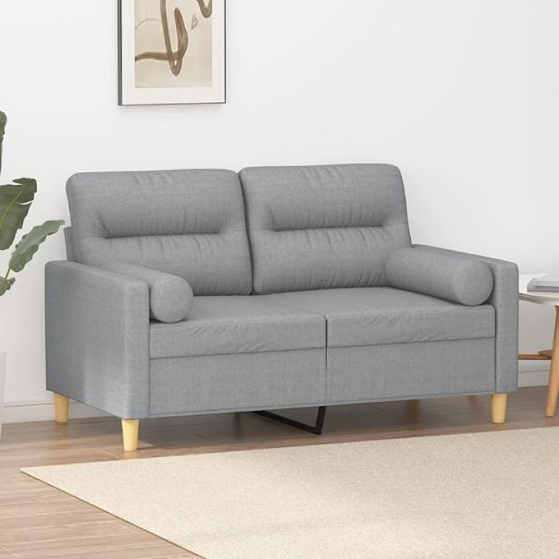 ZEYUAN 3200813 2-vietė sofa su dekoratyvinėmis pagalvėlėmis šviesiai pilka 120 cm audinys, Sofos ir kušetės, Sofa svetainė, Sofa paauglių kambariui, Sofa poilsiui, Sofa miegamajam, Miegamojo sofa, Minkšta sofa