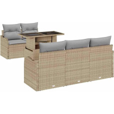 Rantry 6-teiliges Garten Sofa Set mit Kissen Beige Poly Rattan Gartenlounge Model3357113