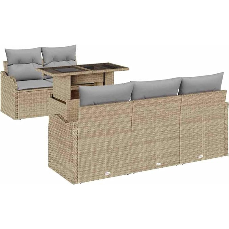 Rantry 6-teiliges Garten Sofa Set mit Kissen Beige Poly Rattan Gartenlounge Model3357113