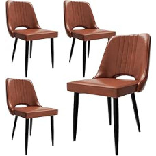 HOTOSYCH Valgomojo kėdės, 4 komplektas, valgomojo kambario kėdės iš dirbtinės odos su aukštu atlošu, modernios virtuvės kėdės su metalinėmis kojelėmis, tinkamos minkštos valgomojo stalo kėdės (4, rudos spalvos, padidintos)