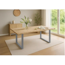 SAM Harley valgomojo stalas 120 x 80 cm Akacijų medžio masyvas Natūrali lakuota spalva Real Wane Edge U-formos metalinis sidabrinis rėmas Lengva priežiūra Wane stalas / Valgomojo stalas / Virtuvės stalas