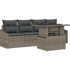 Rantry 5-teiliges Garten Sofa Set mit Kissen Grau Poly Rattan Gartenlounge Modelis3348905