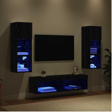 Wohnzimmermöbel-Set, TV-Wandeinheit, TV-Möbel, modernes Wohnzimmermöbel, Eiche, Schwarz, Holz
