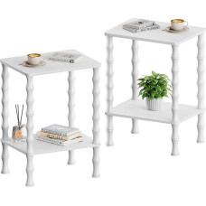 Mozume Beistelltisch, 2-stöckiger Beistelltisch mit Aufbewahrungsregal, Nachttisch für kleine Räume, moderne Couchtische für Wohnzimmer, Schlafzimmer (2, Weiß)