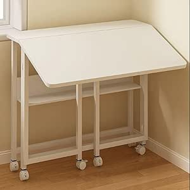Kompakter Rolltisch mit Ablage, faltbarer Computertisch auf Rollen für kleine Räume, einfache Montage (80 x 58 cm) - idealiai tinka namų biurui ir studijoms
