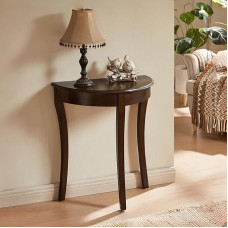 BRCYKRWY Pusmėnulio konsolinis staliukas iš medžio masyvo, pusapvalis dekoratyvinis sofos staliukas, mažas parodų staliukas, skirtas svetainei, fojė, miegamajam (tamsus riešutmedis)