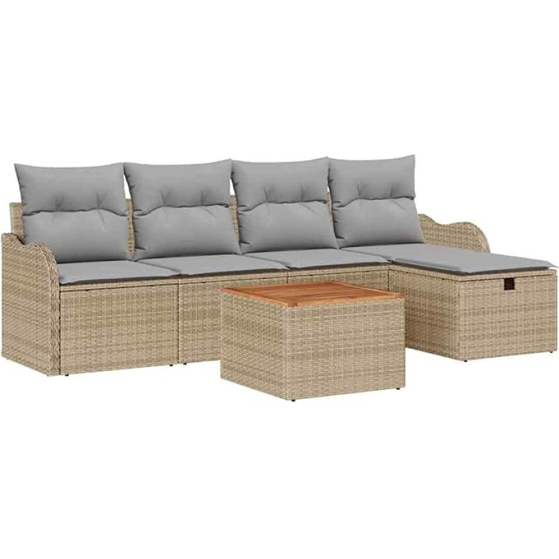 Rantry 6-teiliges Garten Sofa Set mit Kissen Beige Poly Rattan Gartenlounge Model3360808