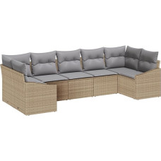 Rantry 7-teiliges Garten-Sofa-Set mit Kissen Beige Poly Rattan Gartenlounge Modelis3346870