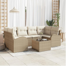 Rantry 7-teiliges Garten Sofa Set mit Kissen Beige Poly Rattan Gartenlounge Modelis3345941