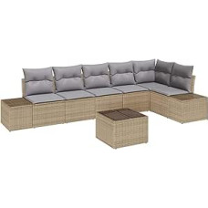 Rantry 7-teiliges Garten Sofa Set mit Kissen Schwarz Poly Rattan Gartenlounge Model3347090