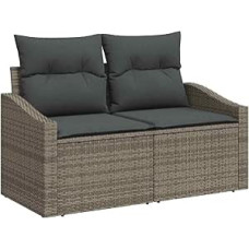 Rantry 8-teiliges Garten Sofa Set mit Kissen grau Poly Rattan Akazie Gartenlounge Modelis3347797
