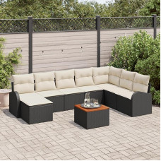 9-teiliges Garten-Sofa-Set mit Kissen Schwarz Poly Rattan Akazie Gartenlounge Modelis3347614
