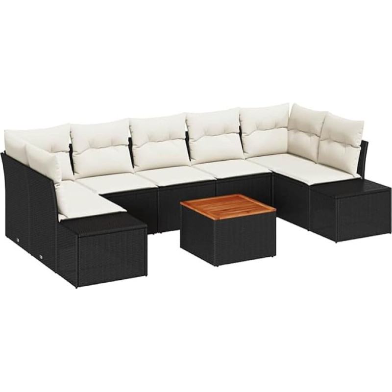 8-teiliges Garten-Sofa-Set mit Kissen Schwarz Poly-Rattan Akazie Gartenlounge Model3356591