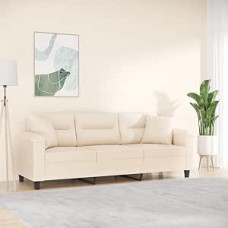 3-Sitzer-Sofa mit Kissen Sofa Couch Loungesofa Polstersofa Relaxsofa Gästesofa Dopplesofa Sofa für Wohnzimmer Schlafzimmer Gästezimmer Beige 180 cm Mikrofasergewebe