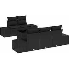 6 dalių sodo sofos komplektas su sėdynėmis Schwarz aus Poly Rattan Gartenlounge Modelis3355612