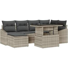 7-teiliges Garten-Sofa-Set mit Kissen in Hellgrau aus Poly-Rattan Gartenlounge Modelis3357775