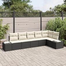 6-teiliges Garten-Sofa-Set mit Kissen aus schwarzem Poly-Rattan Gartenlounge Modelis3355746