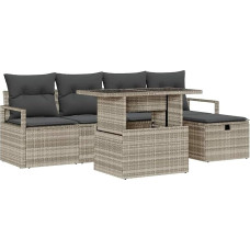 6-teiliges Garten-Sofa-Set mit Kissen Hellgraues Poly-Rattan Gartenlounge Modelis3359789