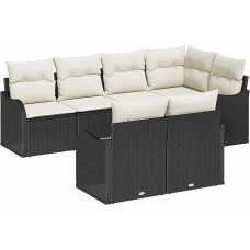 7-teiliges Garten Sofa Set mit Kissen Schwarz Poly Rattan, 2-Sitzer Garten Sofa mit Stauraum & Kissen Schwarz Poly Rattan Gartenlounge Modelis3354406