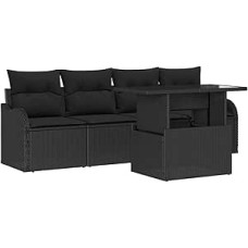5 dalių sodo sofos komplektas su kilimėliais Schwarz Poly Rattan, 2 dalių sodo sofa su kilimėliais Schwarz Poly Rattan Gartenlounge Modelis3348369
