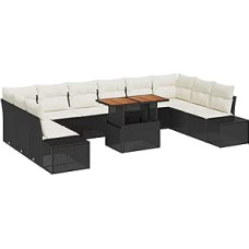 11 Teile Garten Sofa Set mit Kissen Schwarz Poly Rattan Gartenlounge Modelis3358749