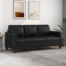 LAPOOH 3-vietė sofa Juoda 180 cm dirbtinės odos sofa Svetainė Jaunimo sofa Relaksacinė sofa
