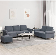 Tidyard 3-TLG. Sofagarnitur mit Kissen Dunkelgrau Samt, Polstersofa Loungesofa für Wohnzimmer Eingangsbereich Büro3202261