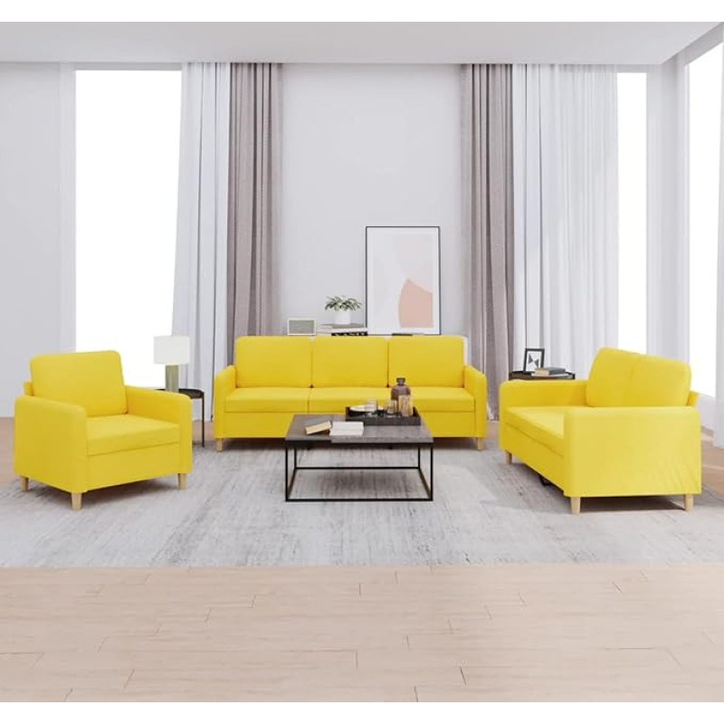 Gecheer 3-TLG. Sofagarnitur mit Kissen Hellgelb Stoff, Moderne Couch Polstersofa für Wohnzimmer Schlafzimmer Spielzimmer3202059