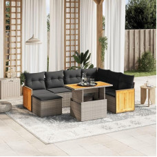 Komplektas Schlafsofa, 8-teiliges Gartensofa-Set mit grauen Kissen aus Polyrattan, Set für Schlafsofa, Wohnzimmer, Gartensofa, modernes Sofaset für den Außenbereich, Möbel