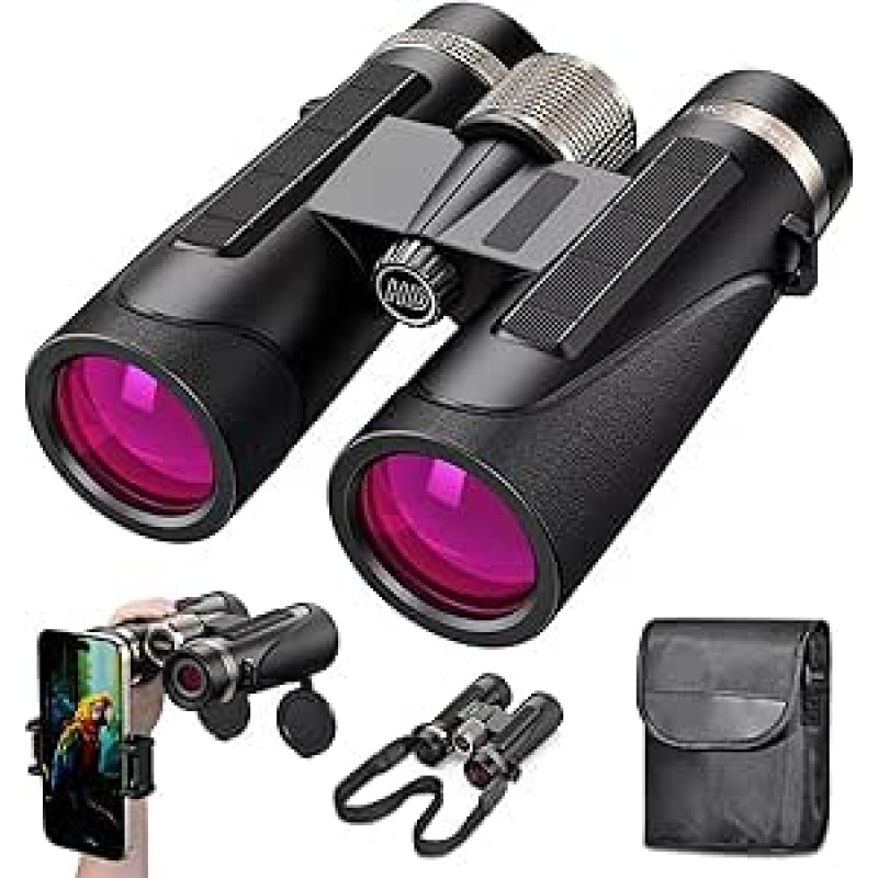 12x42 magnio žiūronai su azoto užpildu ir atsparūs vandeniui, BAK4 HD prizmė + FMC objektyvas, žiūronai paukščių stebėjimui, medžioklei, žygiams, ekskursijoms
