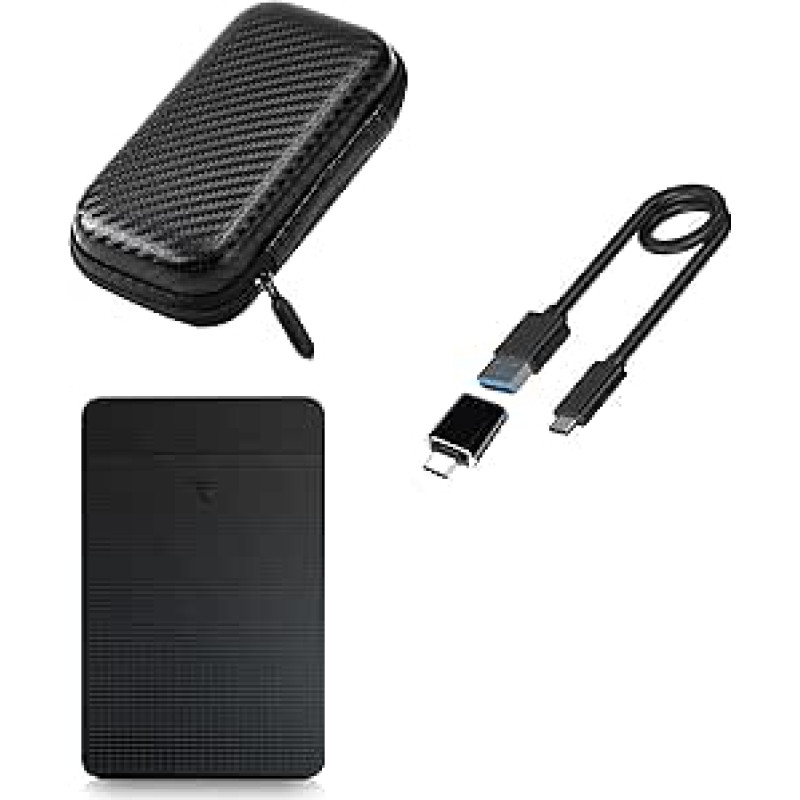 Nešiojamasis 1 TB išorinis kietasis diskas su krepšiu - USB C ir USB 3.0, skirtas 